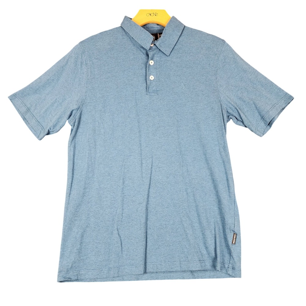 Volcom Boys XL 14 Blue Heathered Short Sleeve Polo Shirt Jersey Knit Stone Logo